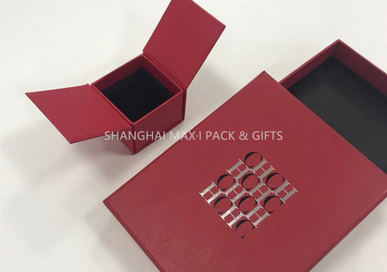 Çin Küçük Kırmızı Fantezi Mücevher Kutusu Yüzükler Sadece Logo Baskı Kağıdı Ambalaj Için 2 Tarafı Açıldı Tedarikçi